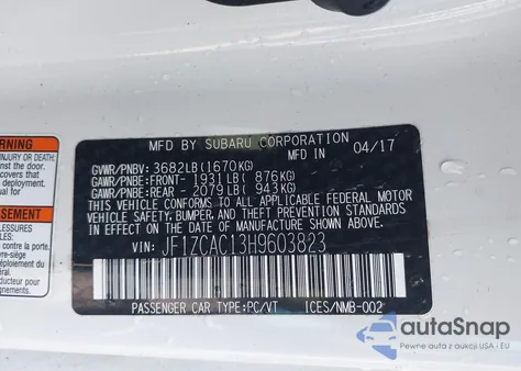 2017 Subaru Brz Limited z USA, uszkodzony, nr VIN JF1ZCAC13H9603823